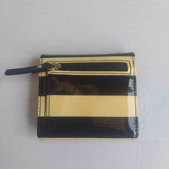 Kate Spade black and cream striped  bifold wallet bright pink - Picture 4 of 8